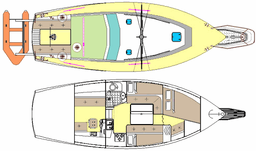 Deck and accommodation plan. The accommodation may be re-arranged to 