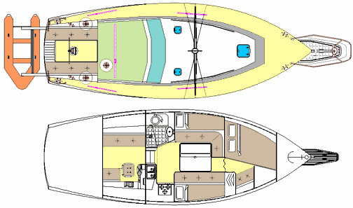 Deck and accommodation plan. The accommodation may be re-arranged to